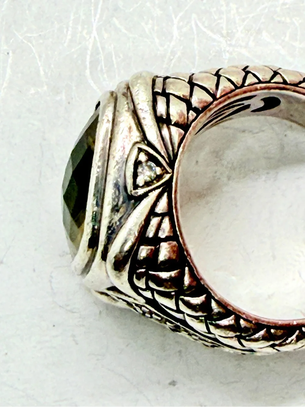 Scott Kay Sterling Silver Smoky Quartz & Diamond Accent Woven Ring 7 AS IS See P